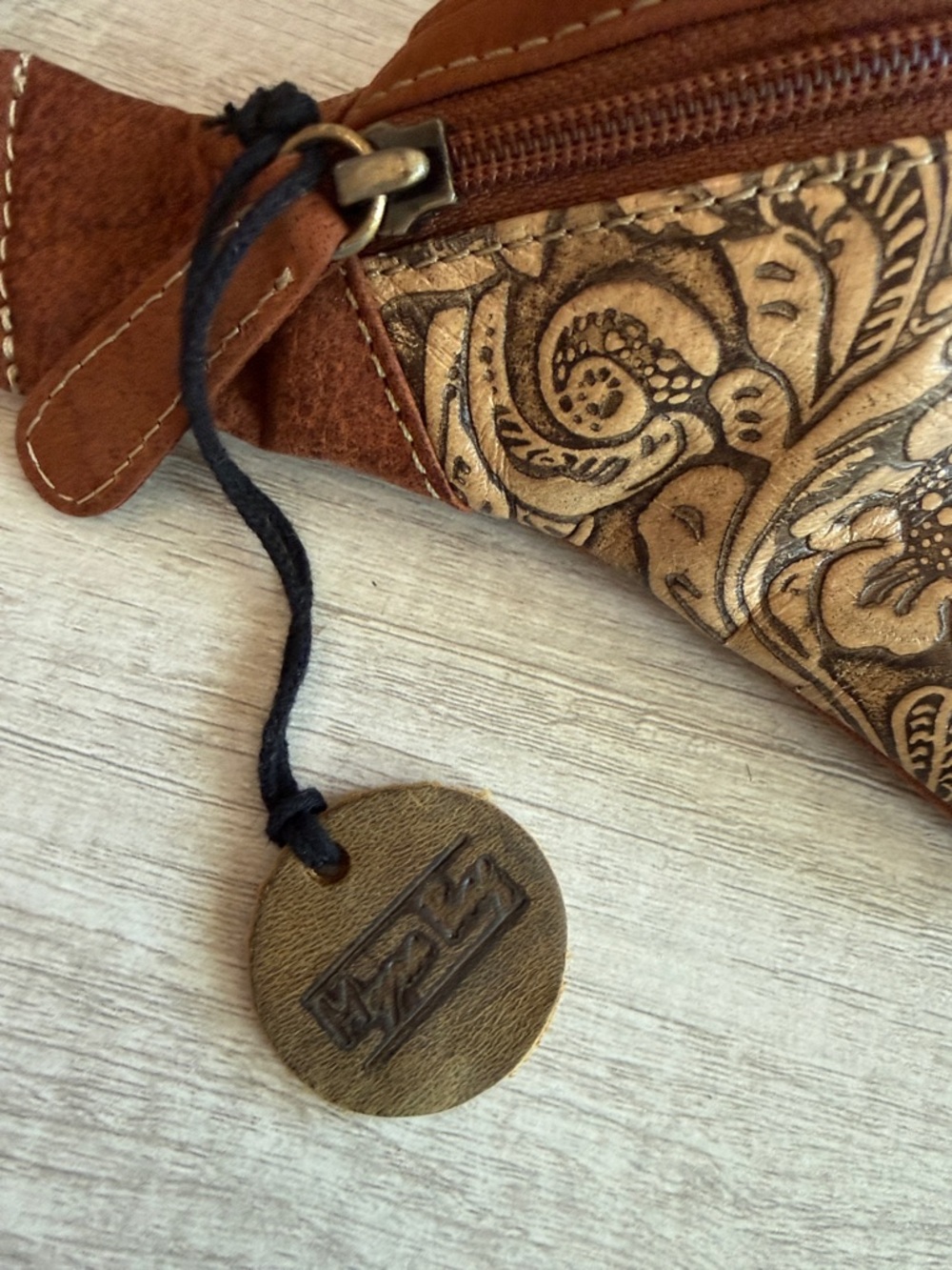 Myra Bag Brown Tooled Leather Floral Crossbody/Fanny Pack - Picture 2 of 5
